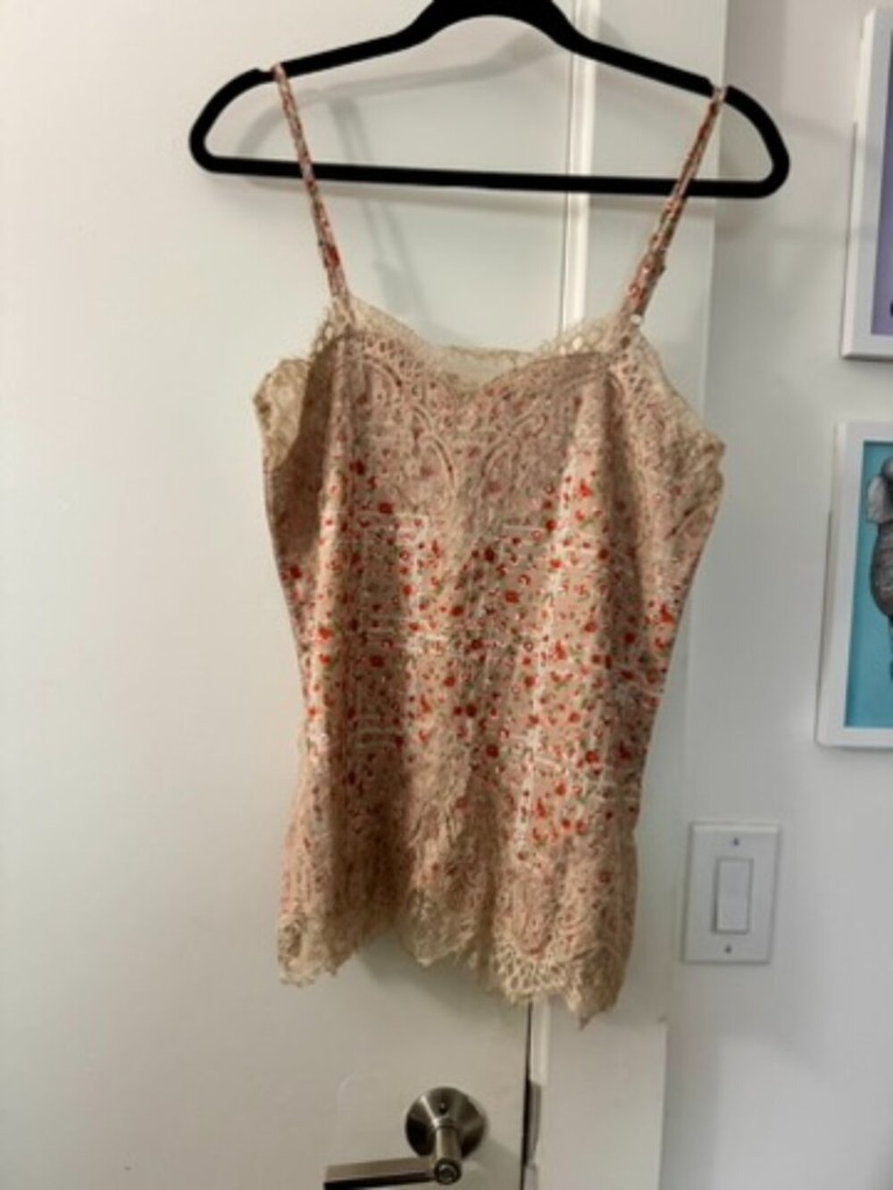 Floral Print Lace Trim Cami Tank Top - Size S